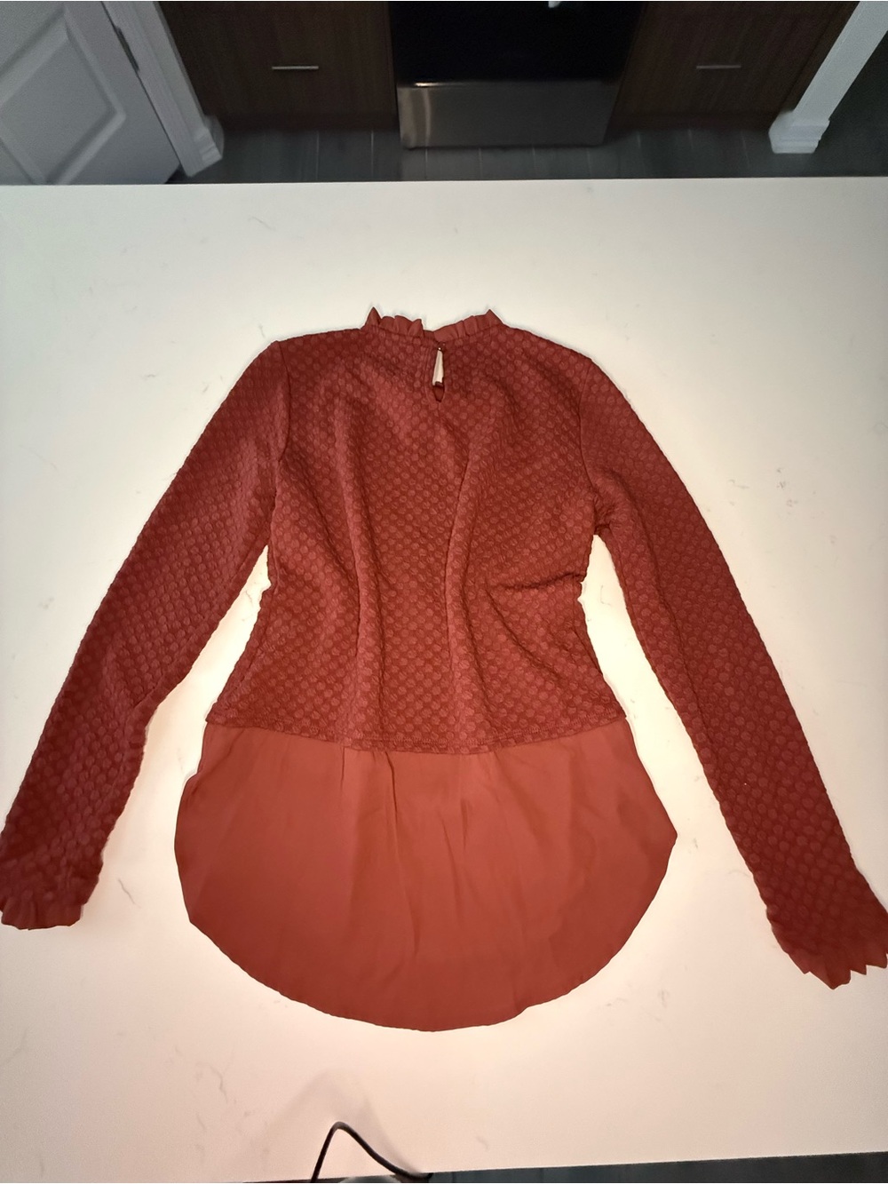 Elle Textured Ruffle-Neck Long Sleeve Top - Picture 2 of 9